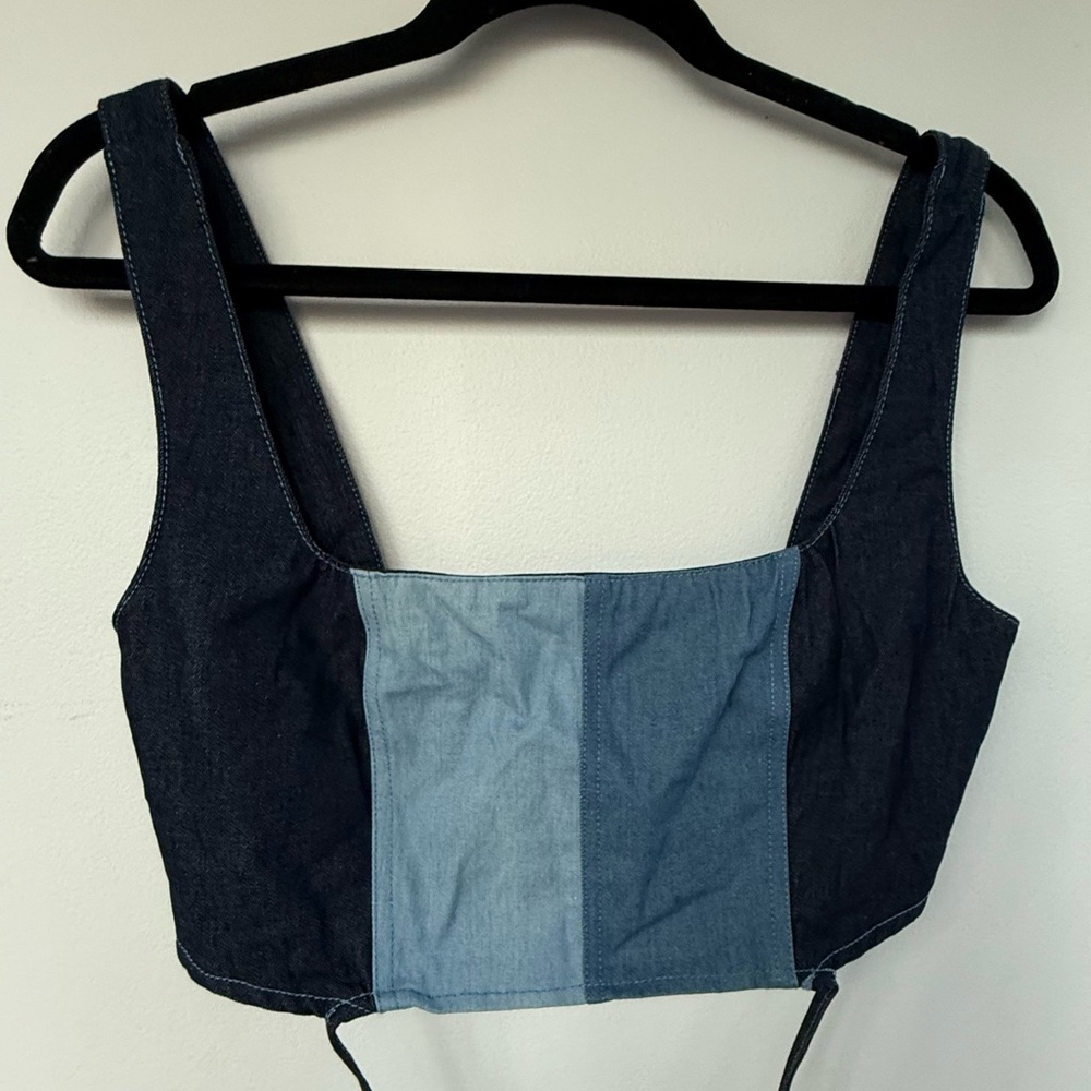 Colorblock Denim Crop Top Le Lis - Picture 5 of 8